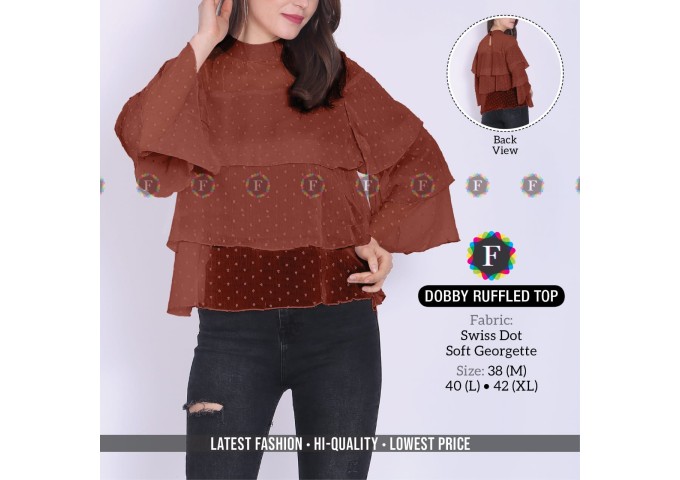 Swiss Dot Soft Georgette Dobby Ruffled Top 1