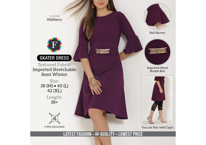 Skater Dress Imported Stretchable with Texture 1