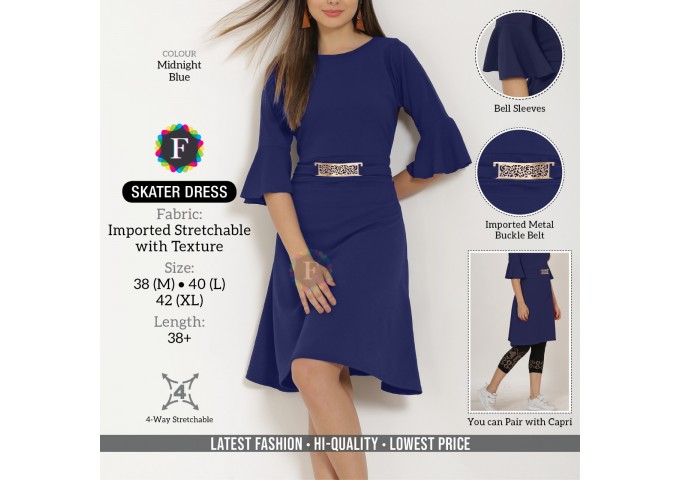 Skater Dress Imported Stretchable with Texture 2