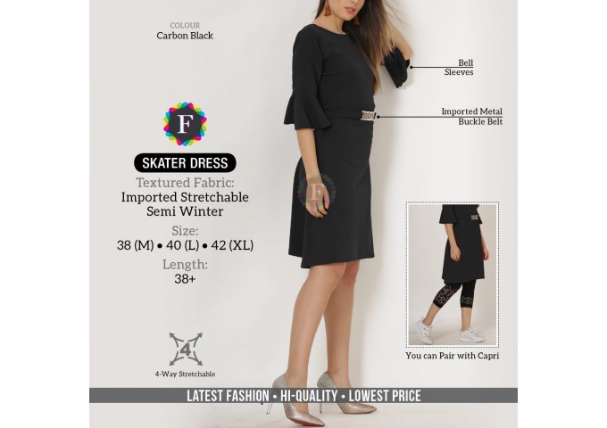 Skater Dress Imported Stretchable with Texture 3
