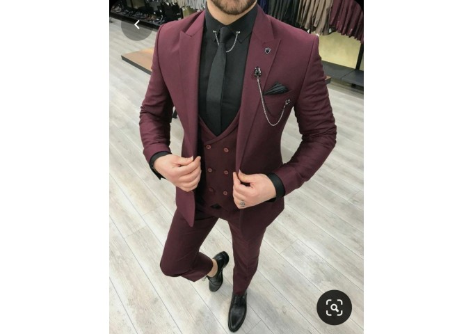 3 PC COAT PANT SET SUIT DARK BROWN