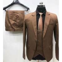 3 PC COAT PANT SET SUIT BROWN