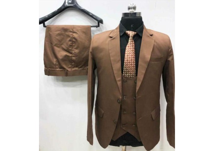 3 PC COAT PANT SET SUIT BROWN