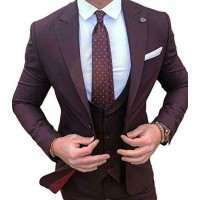 3 PC COAT PANT SET SUIT MAROON 2