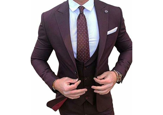 3 PC COAT PANT SET SUIT MAROON 2