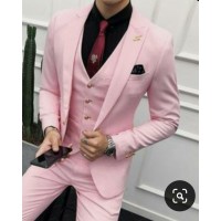 3 PC COAT PANT SET SUIT PINK