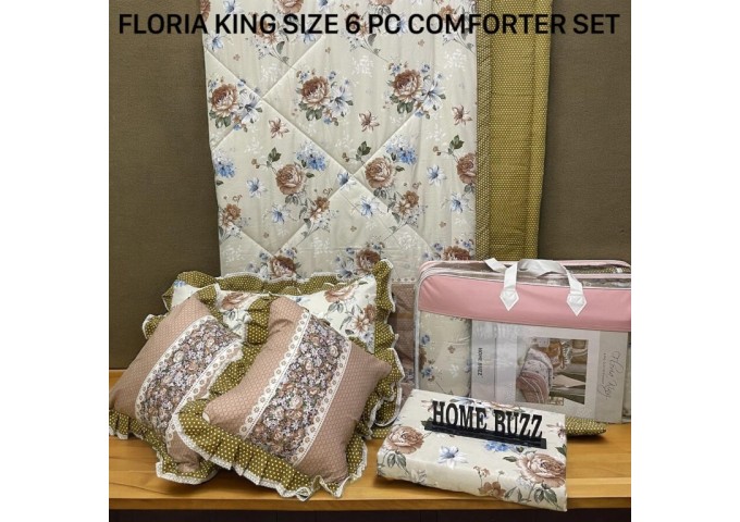 FLORIA KING SIZE 6 PC  COMFORTER SET BY HOME BUZZ  GLACE COTTON DESIGN 8