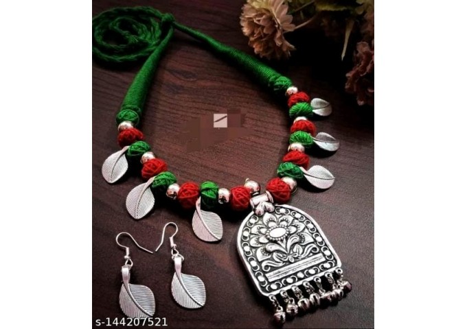 Silk thread Pendent Necklace and Earing 8