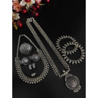Oxidised Silver Jewellery Stylish Antique Long Necklace Set 5