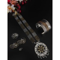 Oxidised Silver Jewellery Stylish Antique Long Necklace Set 6