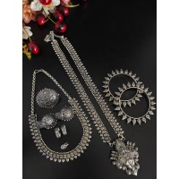 Oxidised Silver Jewellery Stylish Antique Long Necklace Set 7