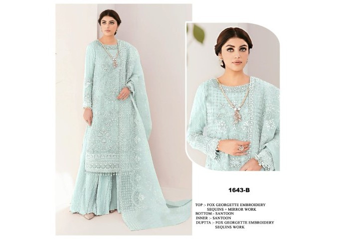 DN 1643  Heavy Fox Georgette With Heavy Embroidery Sequence Work Suit Sky Blue