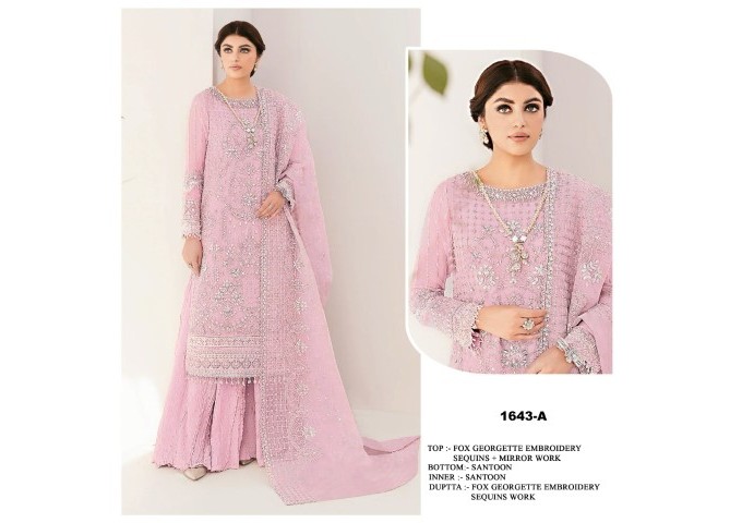 DN 1643  Heavy Fox Georgette With Heavy Embroidery Sequence Work Suit Pink