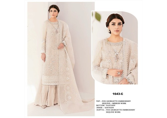 DN 1643  Heavy Fox Georgette With Heavy Embroidery Sequence Work Suit 