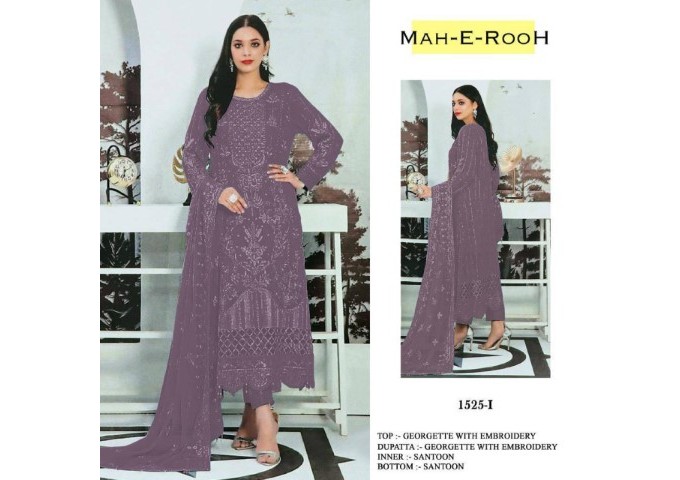 DN 1525 Heavy Faux Georgette with 3mm Sequence Embroidered work & khatli work Suit Plazzo Light Purple