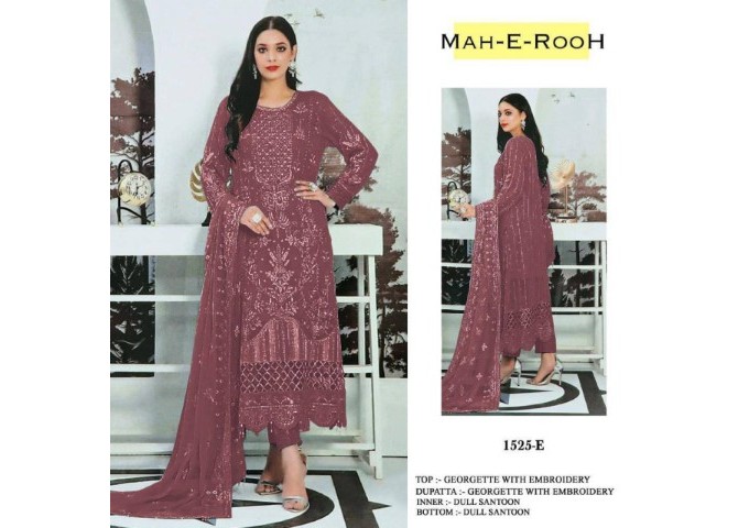 DN 1525 Heavy Faux Georgette with 3mm Sequence Embroidered work & khatli work Suit Plazzo Purple