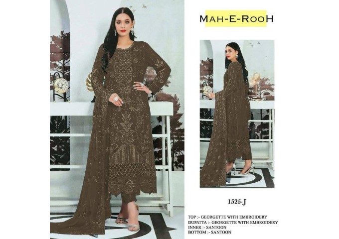 DN 1525 Heavy Faux Georgette with 3mm Sequence Embroidered work & khatli work Suit Plazzo Dark Green 2