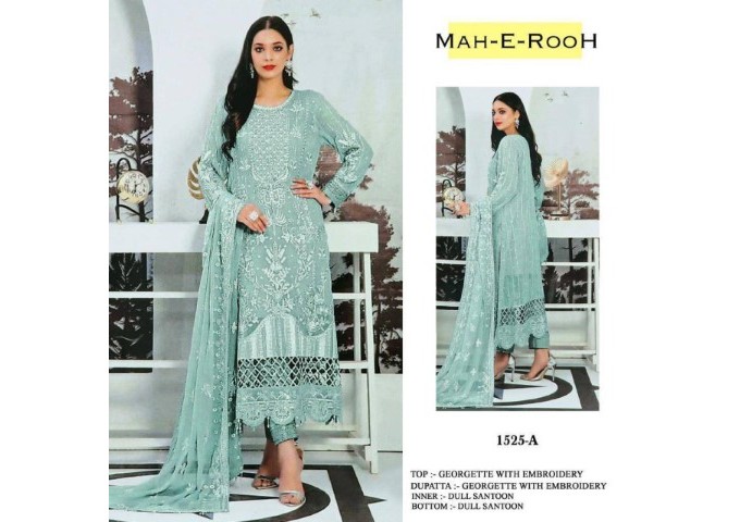 DN 1525 Heavy Faux Georgette with 3mm Sequence Embroidered work & khatli work Suit Plazzo Sky Blue