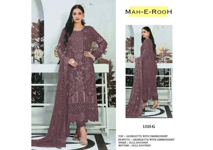 DN 1525 Heavy Faux Georgette with 3mm Sequence Embroidered work & khatli work Suit Plazzo Purple 3