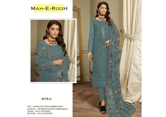 Mah E Room DN 4110 Heavy Faux Georgette with 3mm Sequence Embroidered work & khatli work Suit Plazzo Dark Green