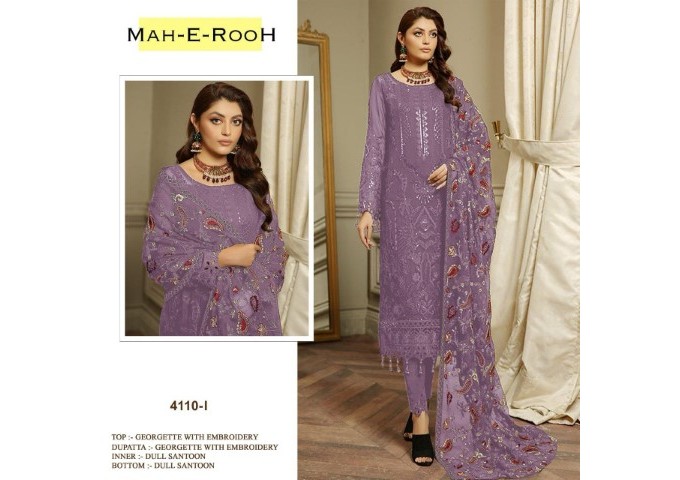 Mah E Room DN 4110 Heavy Faux Georgette with 3mm Sequence Embroidered work & khatli work Suit Plazzo Purple