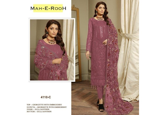 Mah E Room DN 4110 Heavy Faux Georgette with 3mm Sequence Embroidered work & khatli work Suit Plazzo 