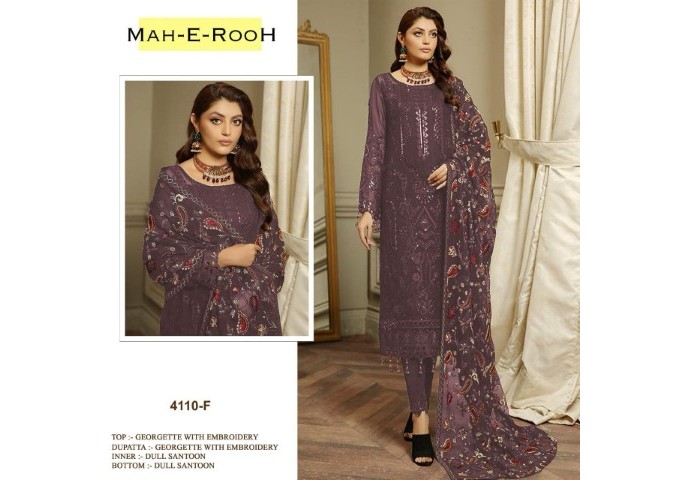 Mah E Room DN 4110 Heavy Faux Georgette with 3mm Sequence Embroidered work & khatli work Suit Plazzo Dark Purple