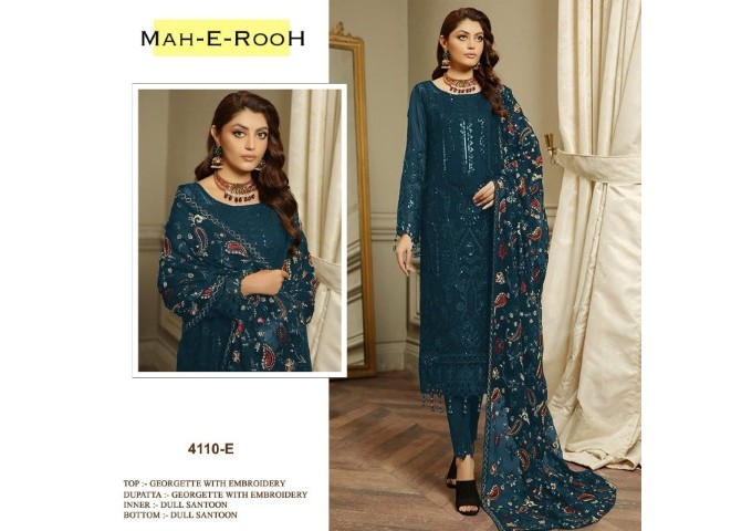 Mah E Room DN 4110 Heavy Faux Georgette with 3mm Sequence Embroidered work & khatli work Suit Plazzo Dark Green