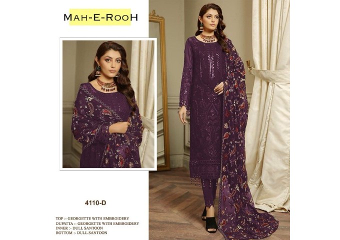 Mah E Room DN 4110 Heavy Faux Georgette with 3mm Sequence Embroidered work & khatli work Suit Plazzo Purple 2