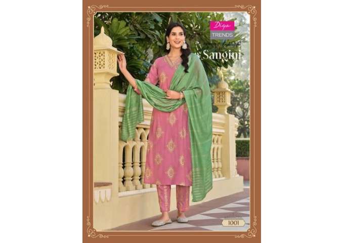 Sangini Vol 1 Heavy Rayon Print kurti pant Dupptta Sequence With Embroidery Work Pink|Green