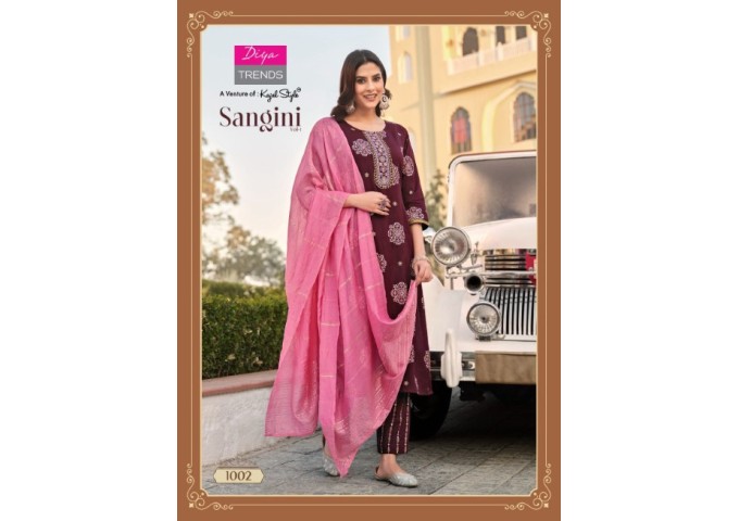 Sangini Vol 1 Heavy Rayon Print kurti pant Dupptta Sequence With Embroidery Work Pink|Purple