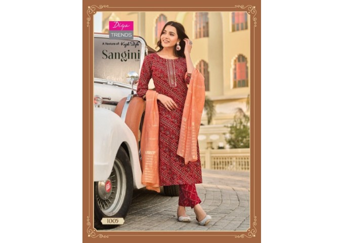 Sangini Vol 1 Heavy Rayon Print kurti pant Dupptta Sequence With Embroidery Work 