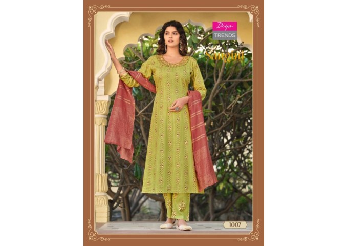 Sangini Vol 1 Heavy Rayon Print kurti pant Dupptta Sequence With Embroidery Work Parrot Green