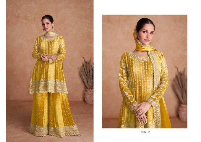 Gulkayra Designer Vaani heavy Real chinon With Embroidery sequence work Salwar Kameez Suit Yellow