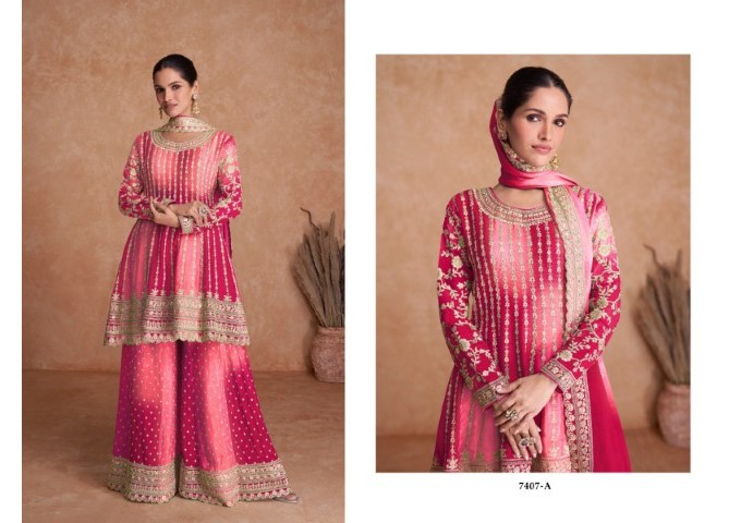 Gulkayra Designer Vaani heavy Real chinon With Embroidery sequence work Salwar Kameez Suit Pink
