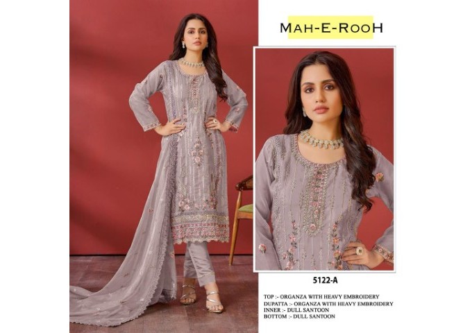 Mah E Rooh DN 5122 Organza Heavy Faux Georgette with 3mm Sequence Embroidered work & khatli work Suit Plazzo Purple