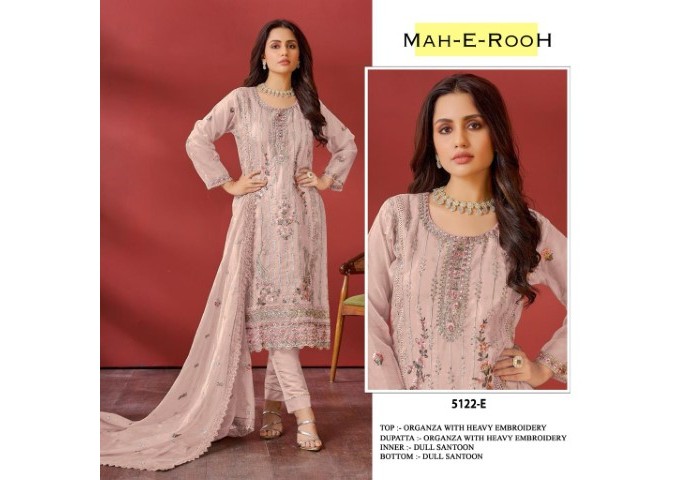 Mah E Rooh DN 5122 Organza Heavy Faux Georgette with 3mm Sequence Embroidered work & khatli work Suit Plazzo Pink 2