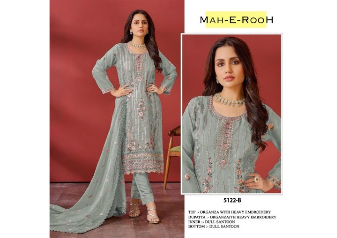Mah E Rooh DN 5122 Organza Heavy Faux Georgette with 3mm Sequence Embroidered work & khatli work Suit Plazzo Sky Blue