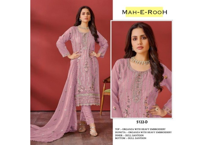 Mah E Rooh DN 5122 Organza Heavy Faux Georgette with 3mm Sequence Embroidered work & khatli work Suit Plazzo Purple Pink 2