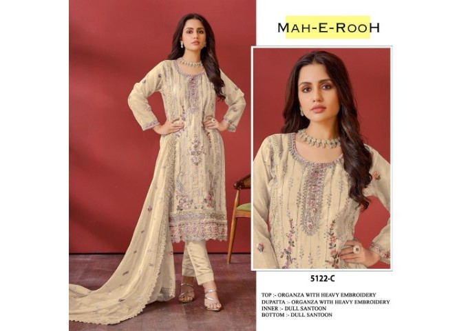 Mah E Rooh DN 5122 Organza Heavy Faux Georgette with 3mm Sequence Embroidered work & khatli work Suit Plazzo