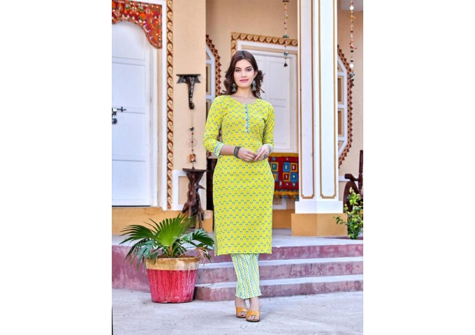 Cotton Vol 4 Summer Special Fancy Kurti with Bottom Parrot Green