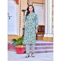 Cotton Vol 4 Summer Special Fancy Kurti with Bottom Shine Green
