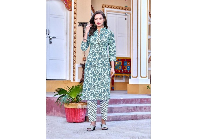 Cotton Vol 4 Summer Special Fancy Kurti with Bottom Shine Green