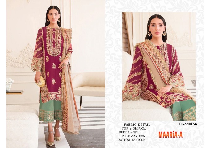MAARiA-A  DN 1017 Heavy Organza With Embroidery Sequence Work With Stone Palazzo Suit Red