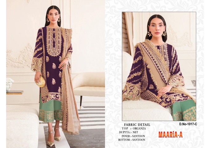 MAARiA-A  DN 1017 Heavy Organza With Embroidery Sequence Work With Stone Palazzo Suit Maroon