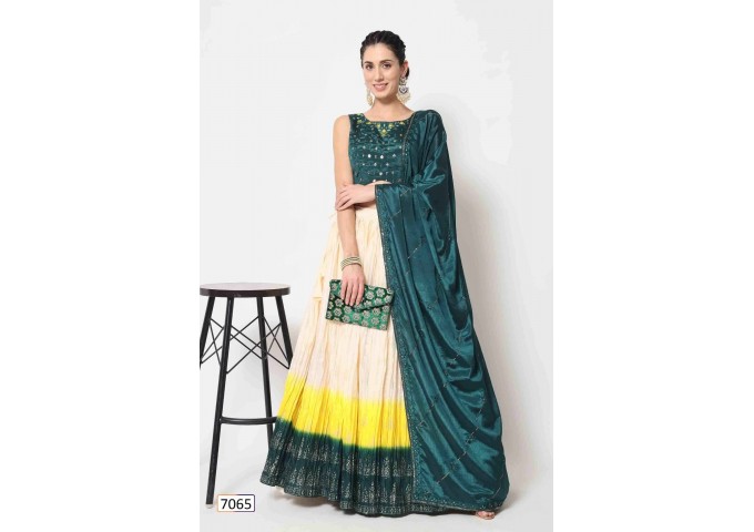 Exclusive Bridal Thread Embroidered Semi Stitched Lehenga Choli Collection Green|Yellow