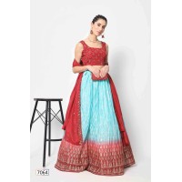 Exclusive Bridal Thread Embroidered Semi Stitched Lehenga Choli Collection Red|Sky Blue