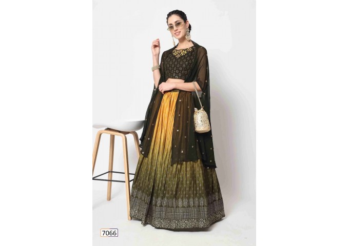 Exclusive Bridal Thread Embroidered Semi Stitched Lehenga Choli Collection Dark Green |Yellow