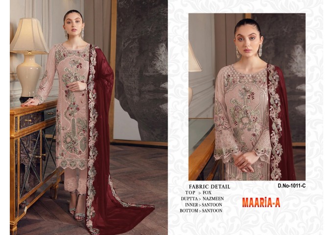 MAARiA-A Present Heavy Najneen with Embroidery Work With Less With Latkan Suit Pink|Maroon