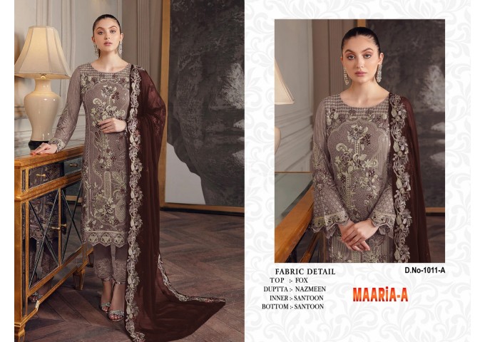 MAARiA-A Present Heavy Najneen with Embroidery Work With Less With Latkan Suit Dark Brown